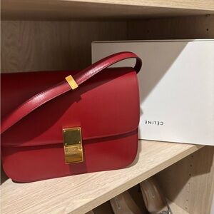 Celine Box Red Soft Calfskin Leather Shoulder Bag